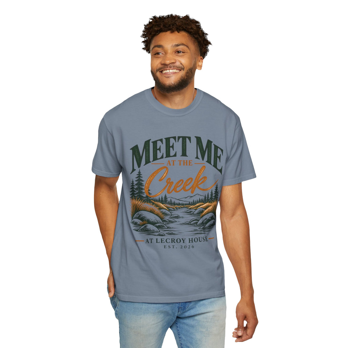 Meet Me at the Creek T-Shirt — Vintage Nature Graphic Tee for Outdoors Lovers