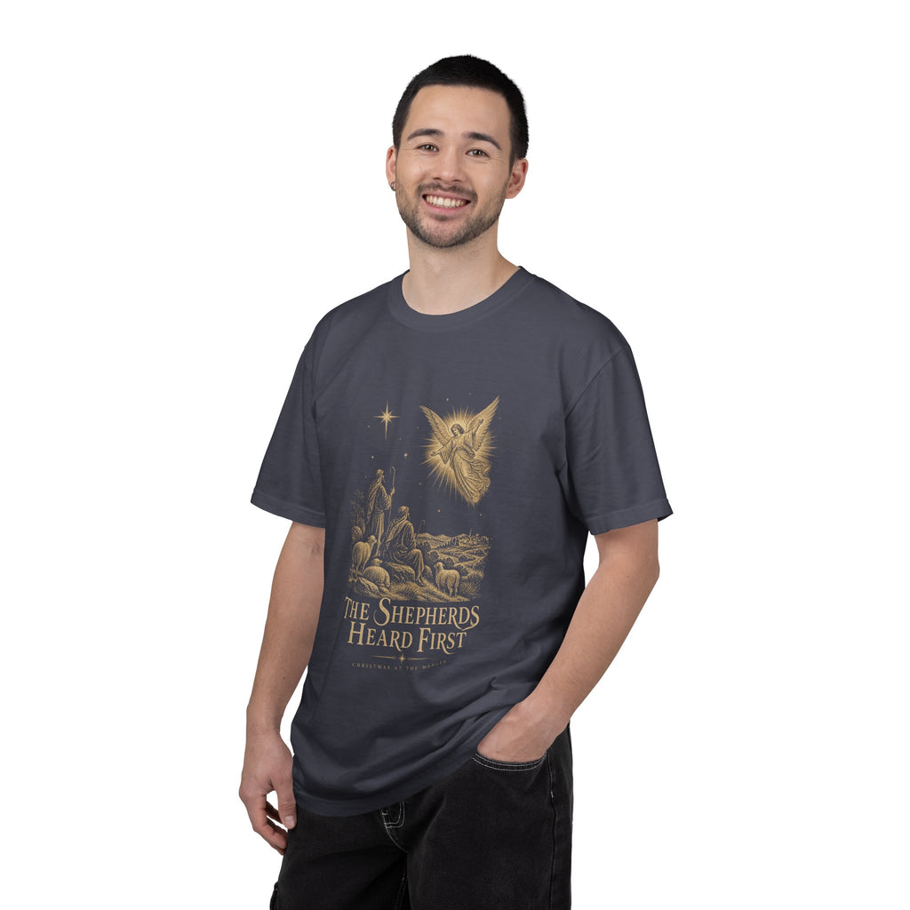 Shepherds Heard First T-Shirt — Nativity Scene Graphic Tee