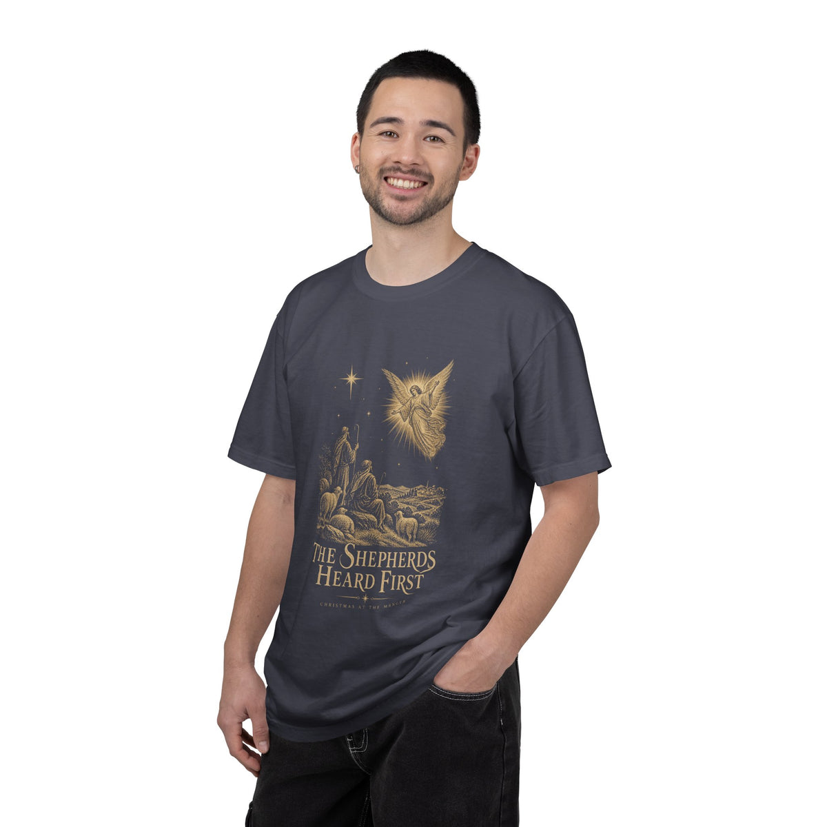 Shepherds Heard First T-Shirt — Nativity Scene Graphic Tee