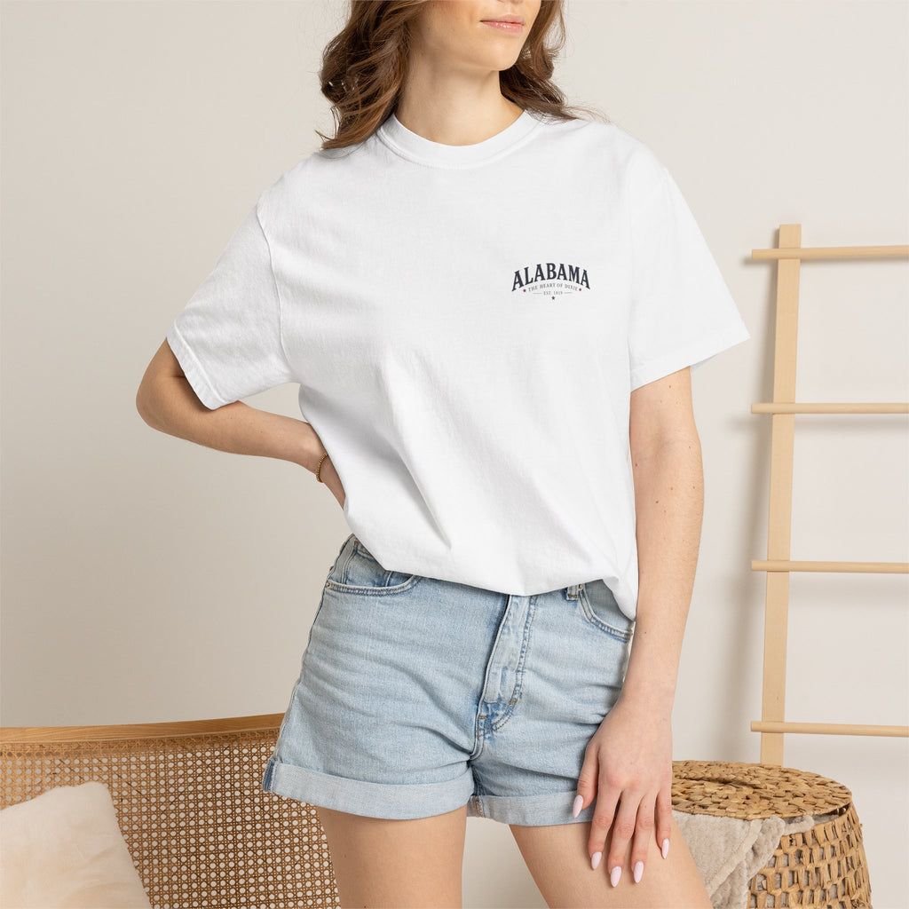 Alabama Heritage T-Shirt — State Scenic Back Print with Magnolia & Capitol