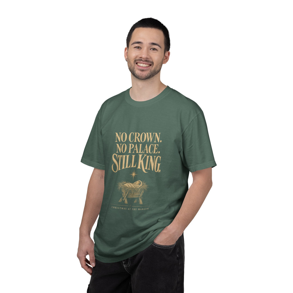 T-Shirt — "No Crown. No Palace. Still King." Inspirational Lion Graphic
