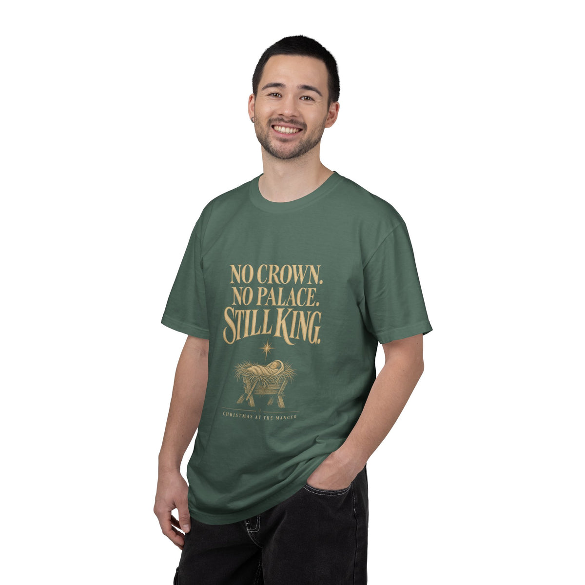 T-Shirt — "No Crown. No Palace. Still King." Inspirational Lion Graphic