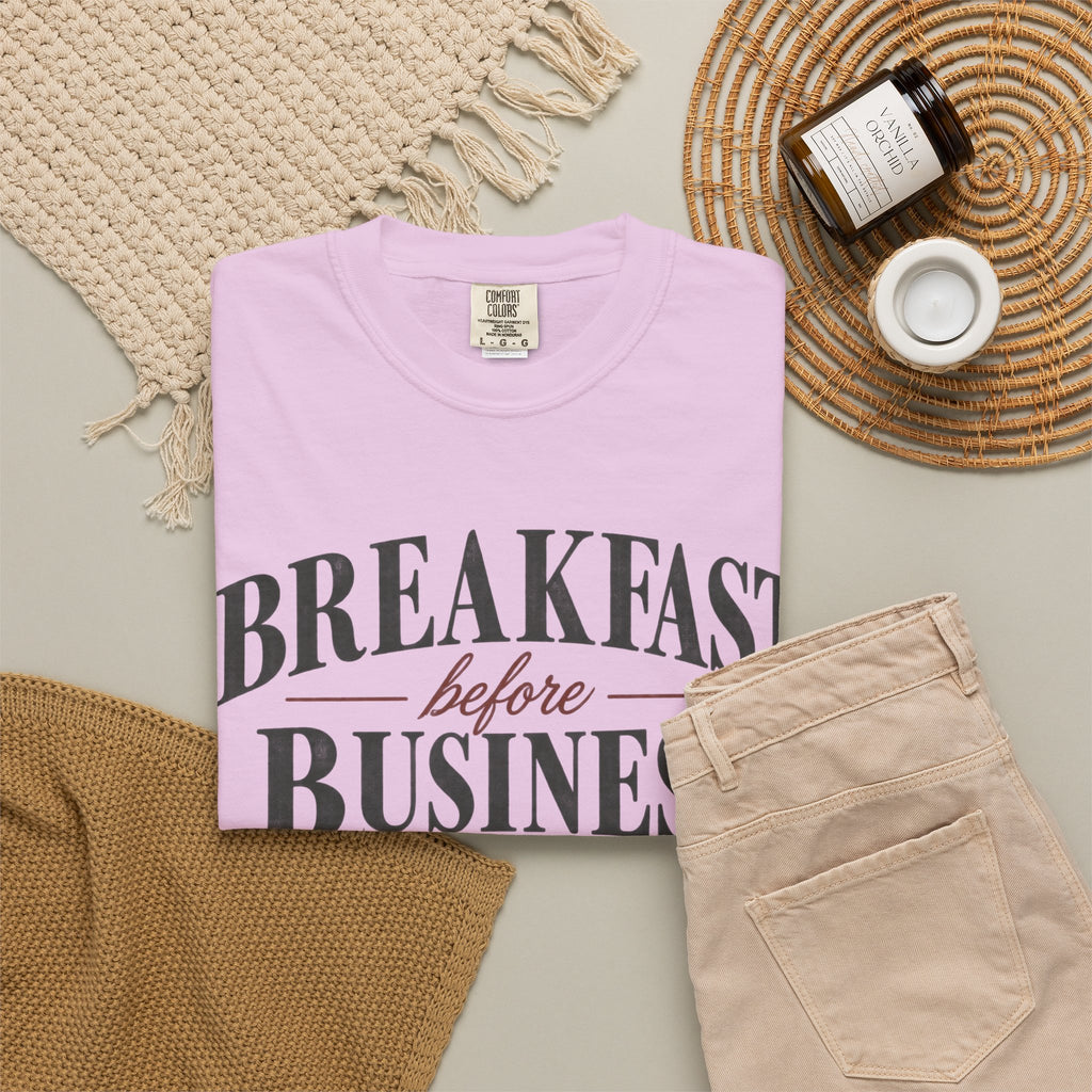 Breakfast Before Business T-Shirt — Coffee & Pancake Morning Graphic Tee