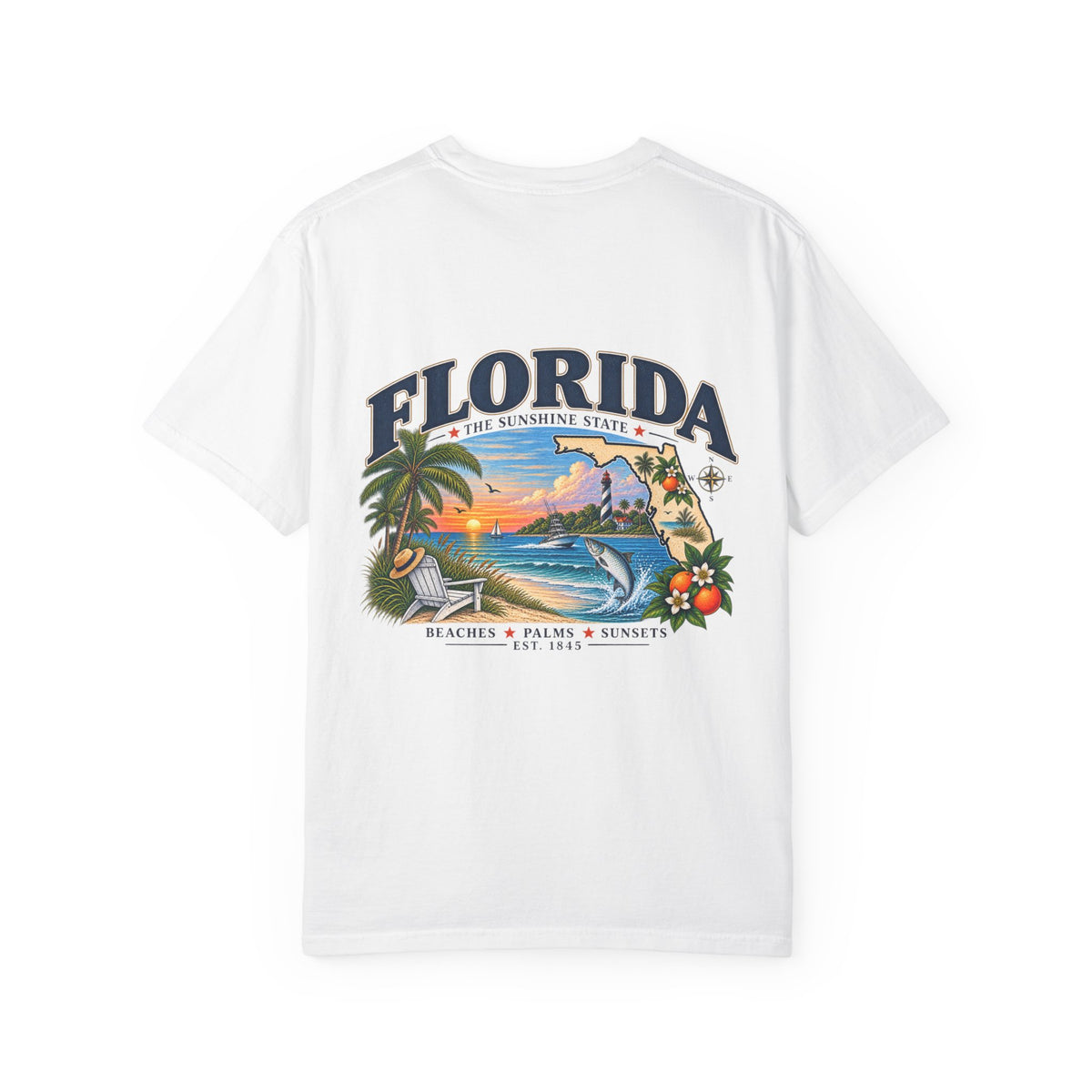 Florida Vintage Beach T-Shirt — Retro Sunset Palm & Orange Graphic