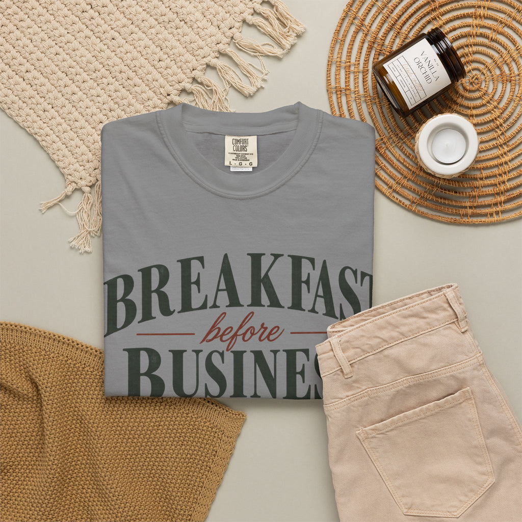 Breakfast Before Business T-Shirt — Coffee & Pancake Morning Graphic Tee