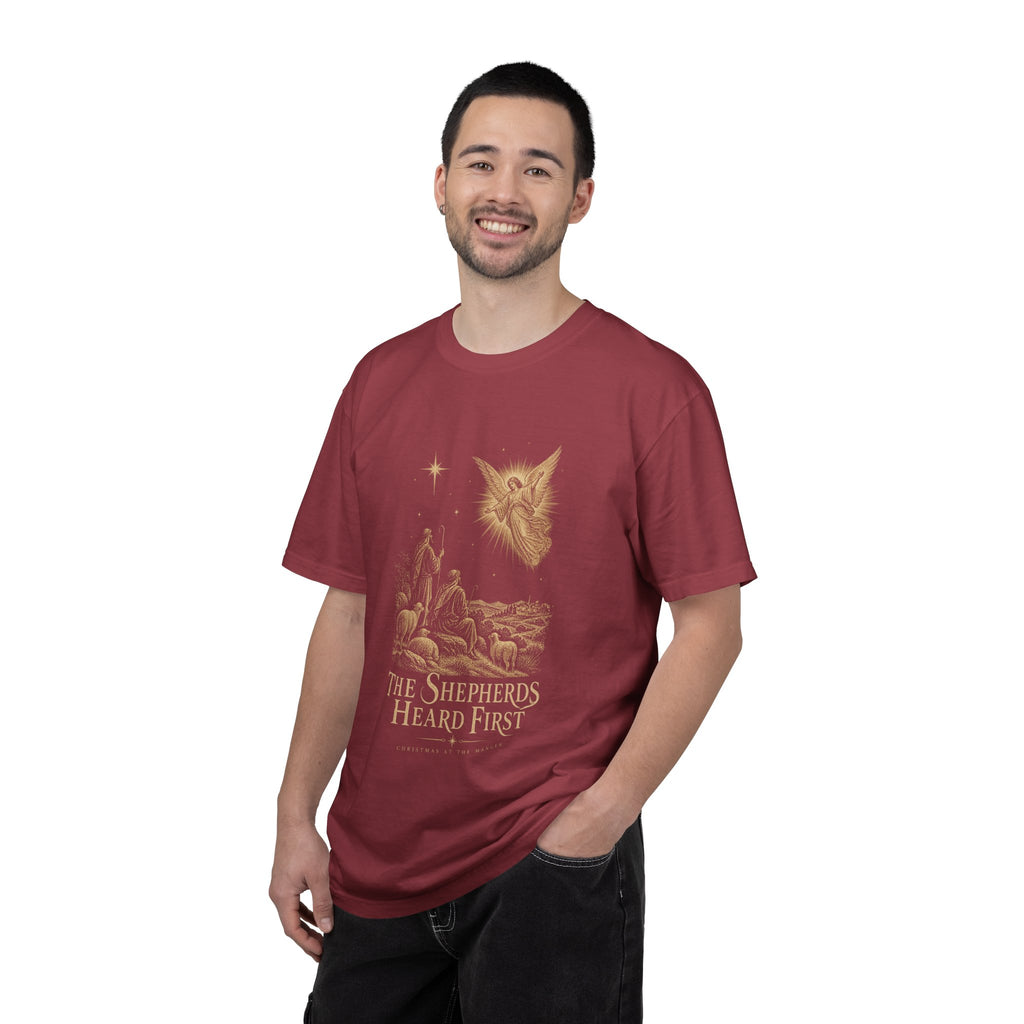 Shepherds Heard First T-Shirt — Nativity Scene Graphic Tee