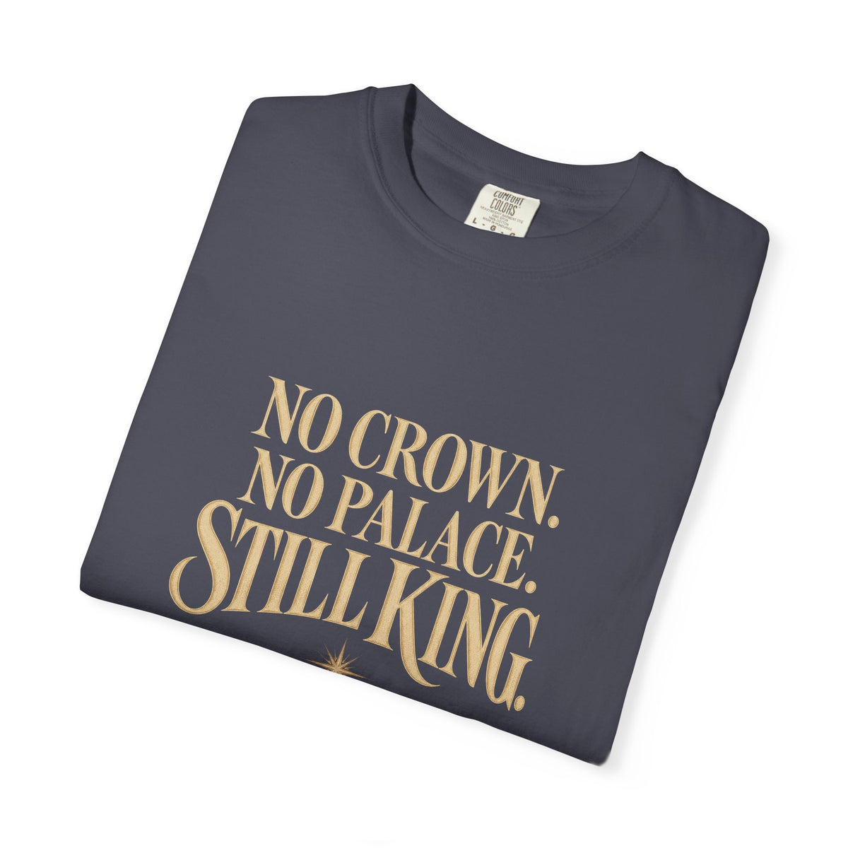 T-Shirt — "No Crown. No Palace. Still King." Inspirational Lion Graphic