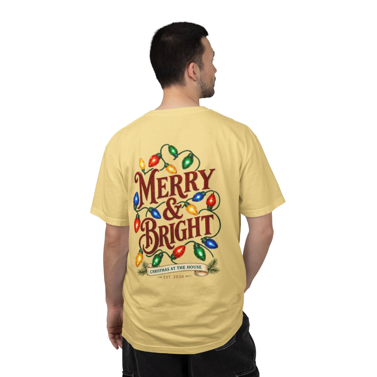 Merry & Bright Holiday T-Shirt — Christmas Lights Graphic Tee