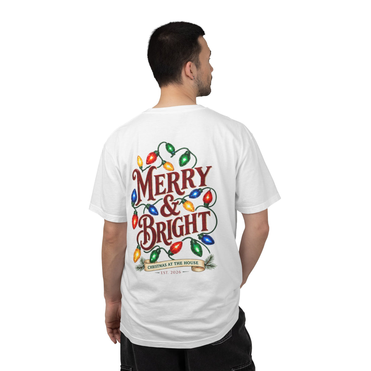 Merry & Bright Holiday T-Shirt — Christmas Lights Graphic Tee
