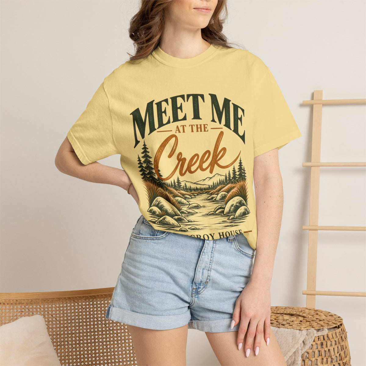 Meet Me at the Creek T-Shirt — Vintage Nature Graphic Tee for Outdoors Lovers