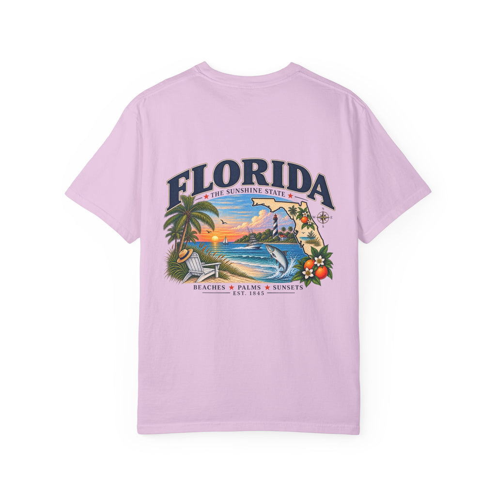 Florida Vintage Beach T-Shirt — Retro Sunset Palm & Orange Graphic