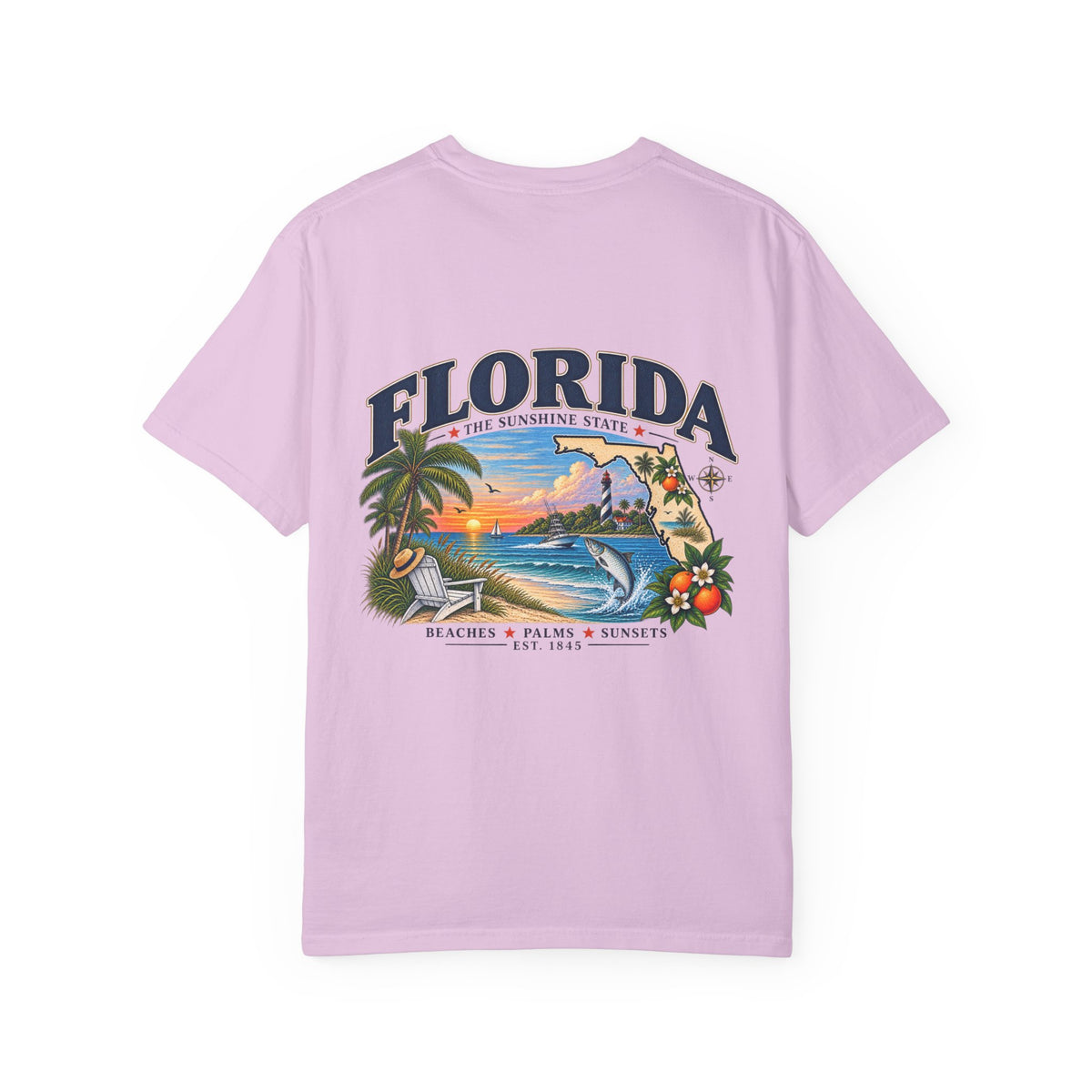 Florida Vintage Beach T-Shirt — Retro Sunset Palm & Orange Graphic