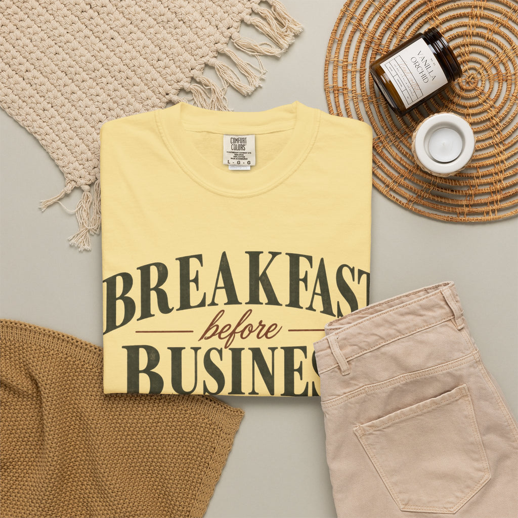 Breakfast Before Business T-Shirt — Coffee & Pancake Morning Graphic Tee