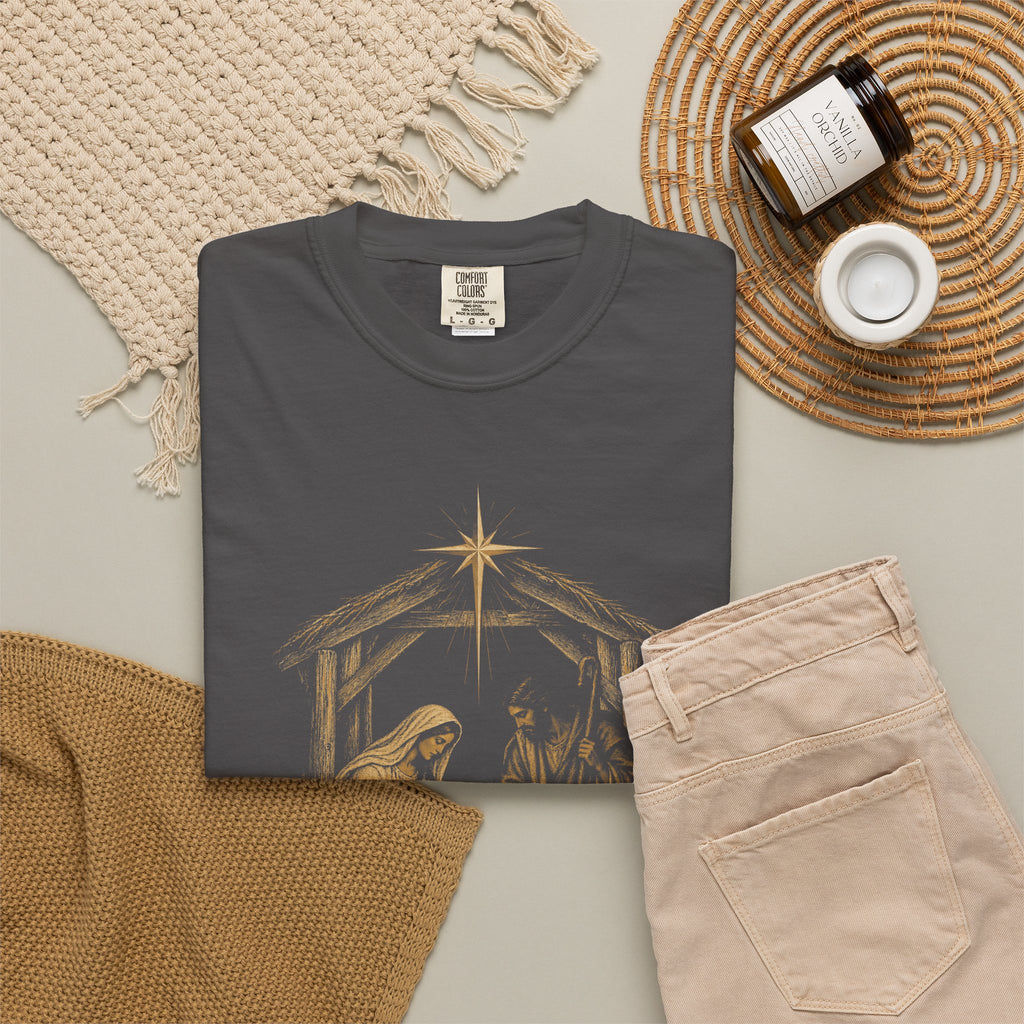Nativity Christmas T-Shirt — "Christmas at the Manger" Religious Holiday Tee