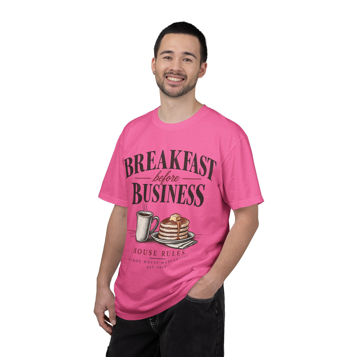 Breakfast Before Business T-Shirt — Coffee & Pancake Morning Graphic Tee