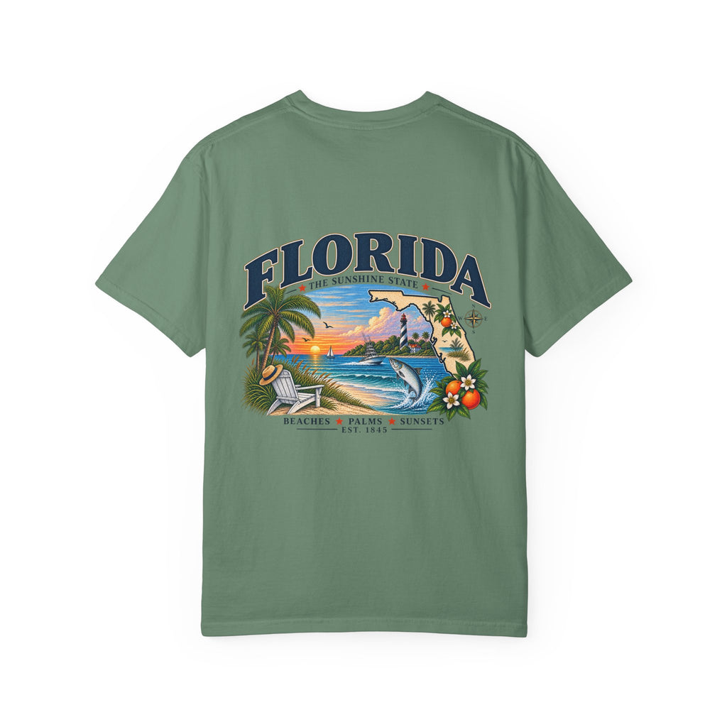Florida Vintage Beach T-Shirt — Retro Sunset Palm & Orange Graphic