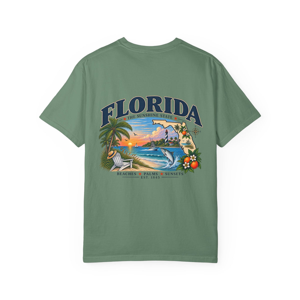 Florida Vintage Beach T-Shirt — Retro Sunset Palm & Orange Graphic