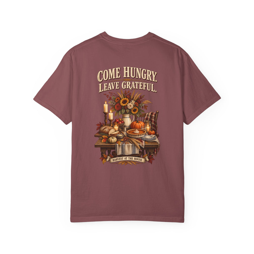 Thankful Feast T-Shirt — "Come Hungry, Leave Grateful" Thanksgiving Shirt