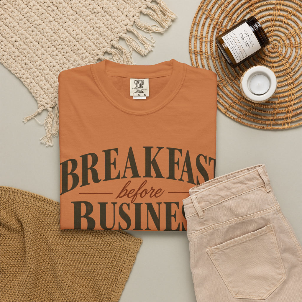 Breakfast Before Business T-Shirt — Coffee & Pancake Morning Graphic Tee