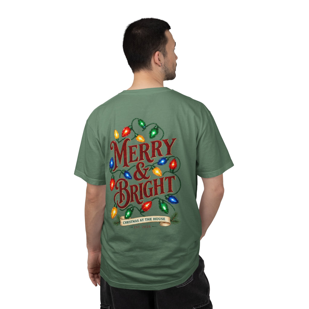 Merry & Bright Holiday T-Shirt — Christmas Lights Graphic Tee