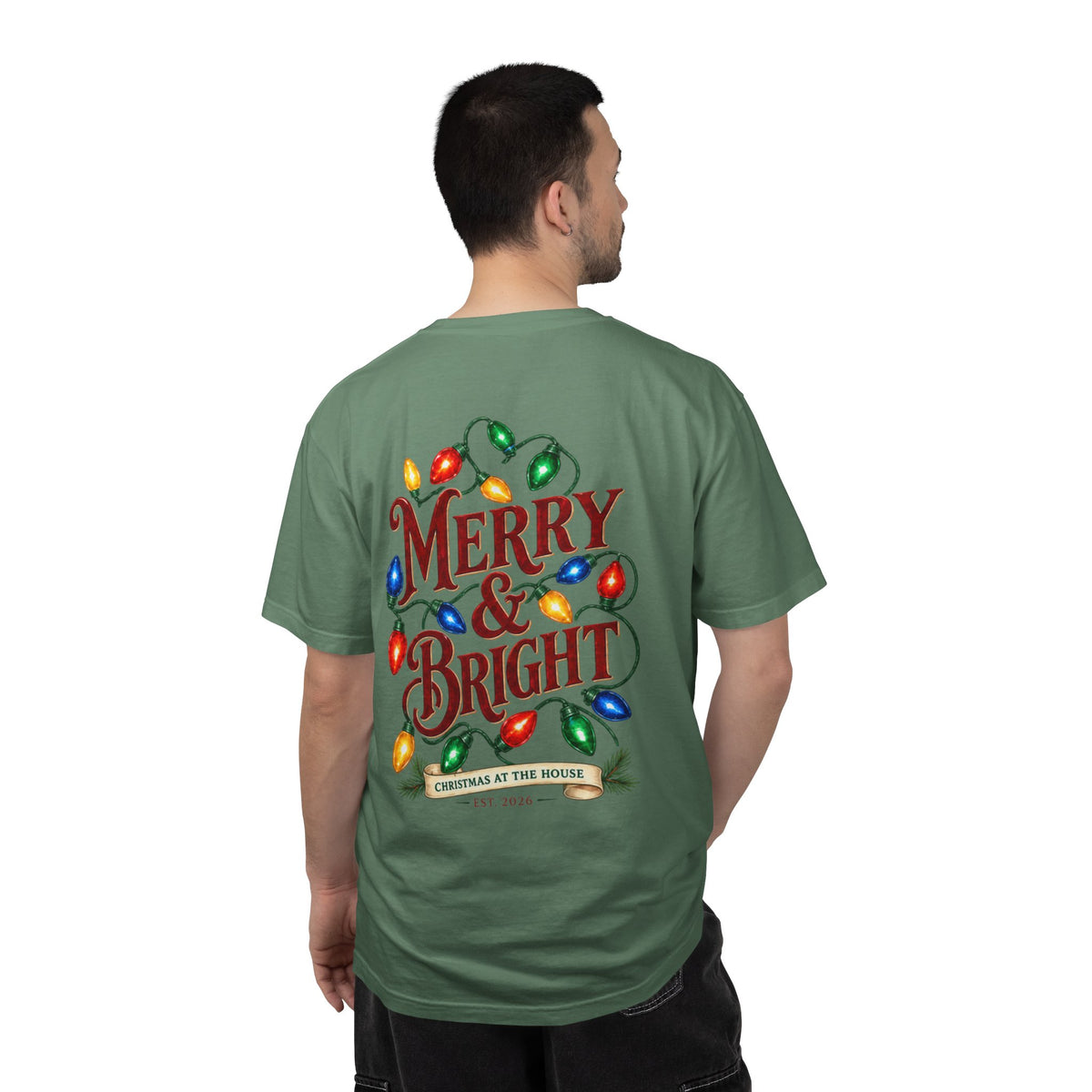 Merry & Bright Holiday T-Shirt — Christmas Lights Graphic Tee