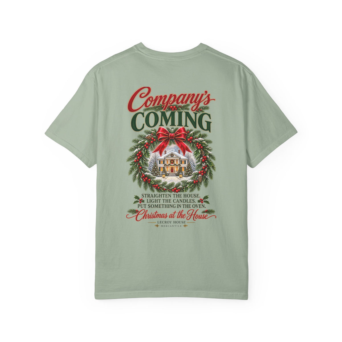Christmas Wreath Holiday T-Shirt — "Company's Coming" Vintage House Christmas Tee