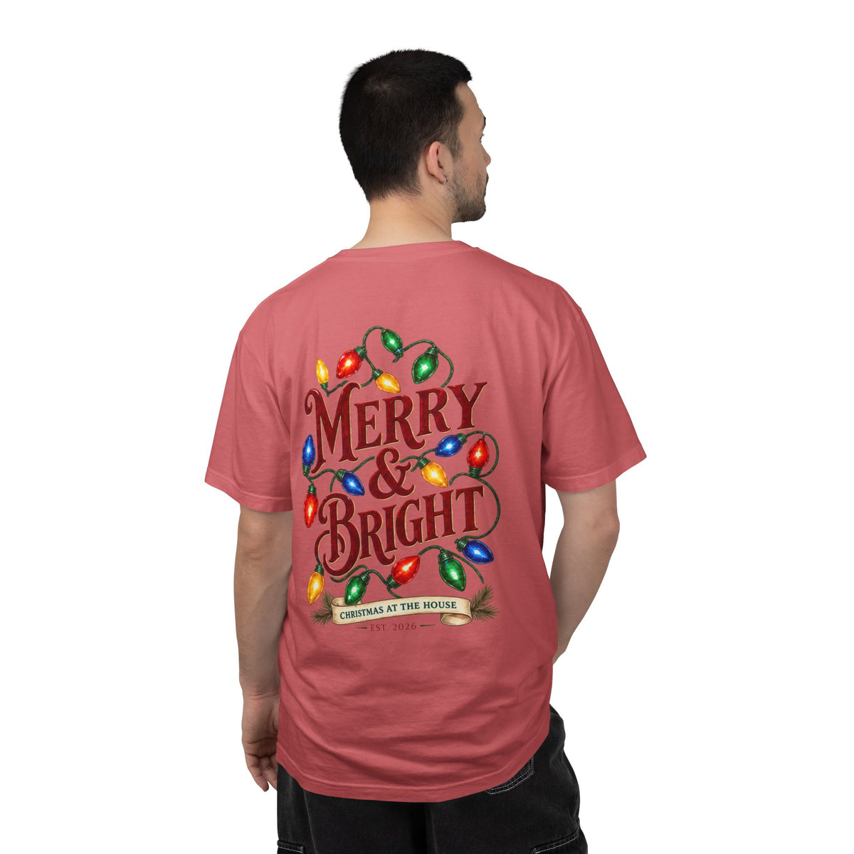 Merry & Bright Holiday T-Shirt — Christmas Lights Graphic Tee