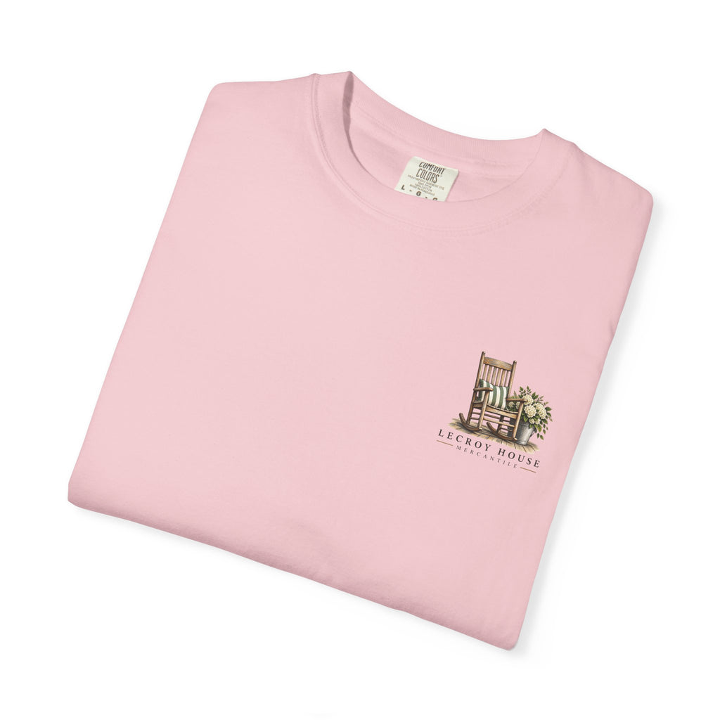 Come On In Porch T-Shirt — "Come On In, We'll Find You a Chair" Relaxed Front-Pocket Tee