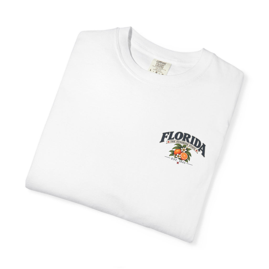 Florida Vintage Beach T-Shirt — Retro Sunset Palm & Orange Graphic