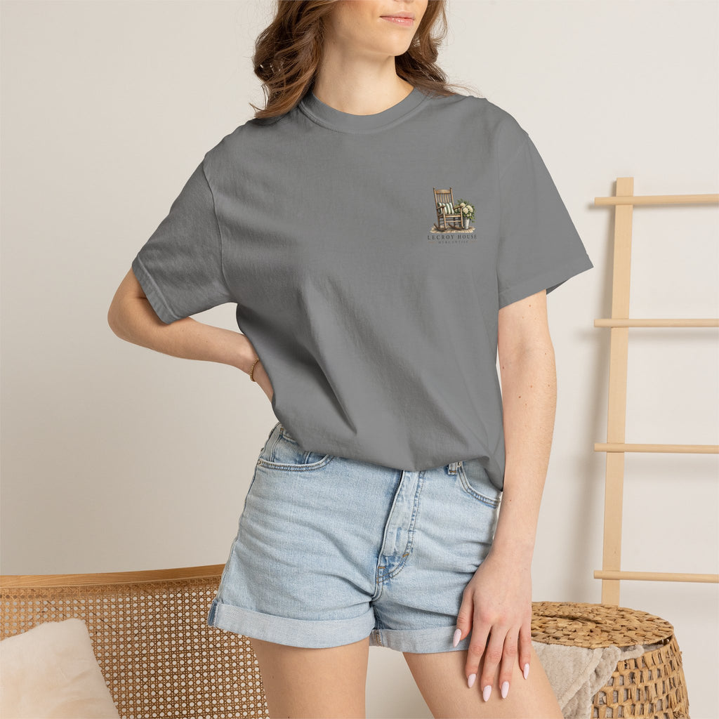 Come On In Porch T-Shirt — "Come On In, We'll Find You a Chair" Relaxed Front-Pocket Tee