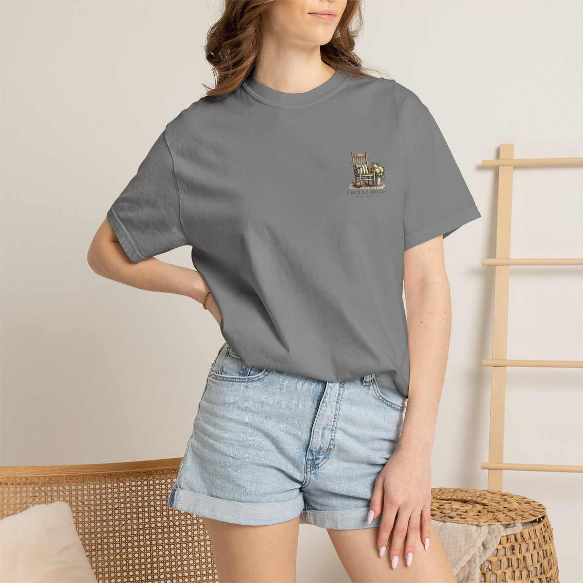 Come On In Porch T-Shirt — "Come On In, We'll Find You a Chair" Relaxed Front-Pocket Tee