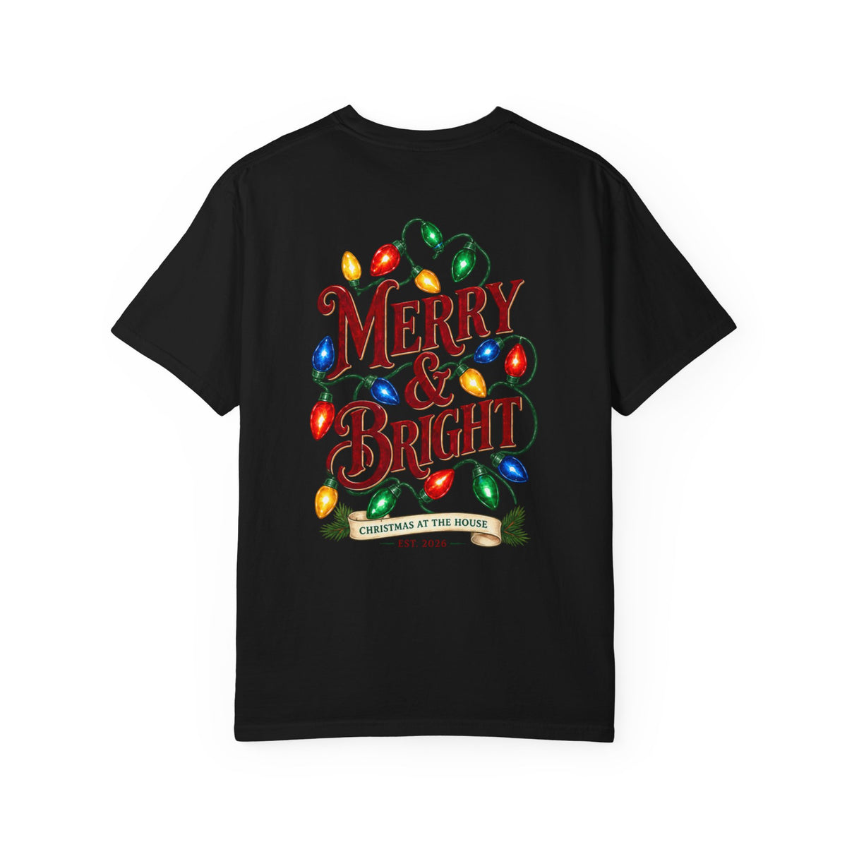 Merry & Bright Holiday T-Shirt — Christmas Lights Graphic Tee