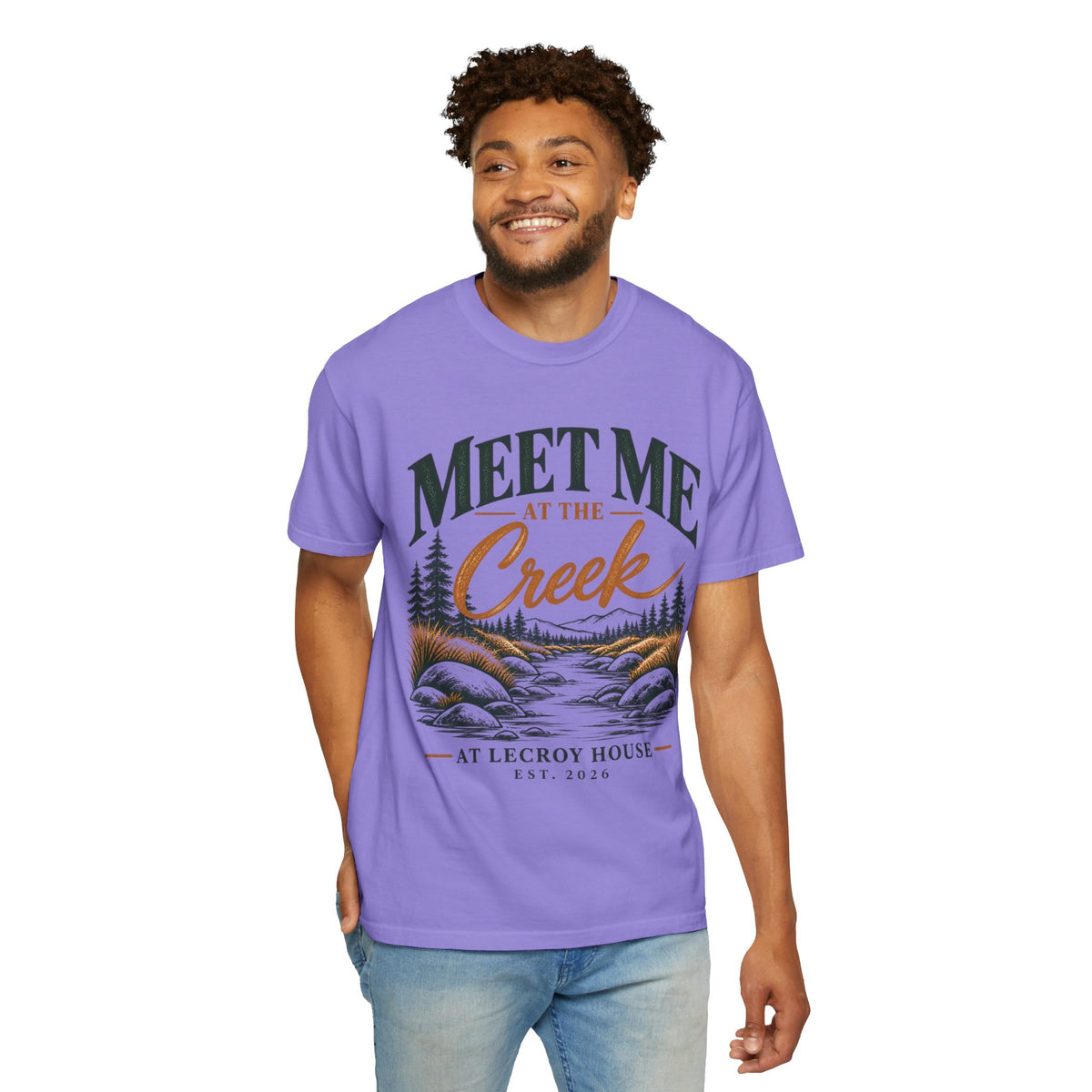 Meet Me at the Creek T-Shirt — Vintage Nature Graphic Tee for Outdoors Lovers