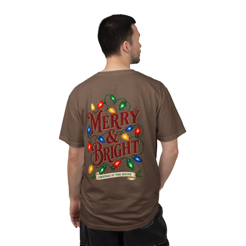 Merry & Bright Holiday T-Shirt — Christmas Lights Graphic Tee