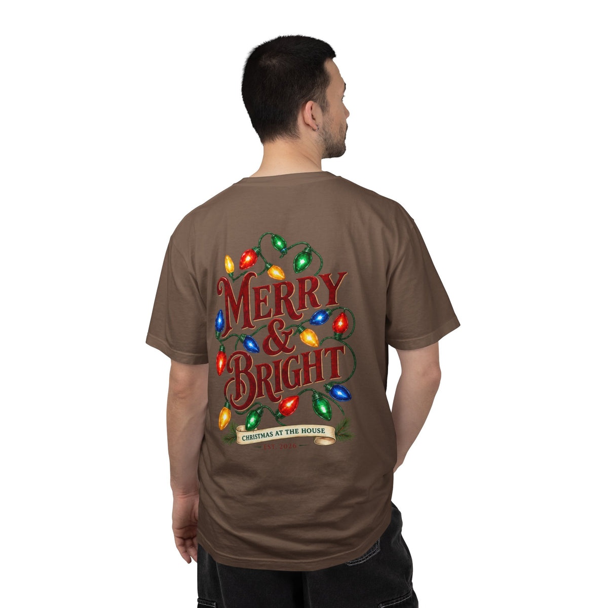 Merry & Bright Holiday T-Shirt — Christmas Lights Graphic Tee