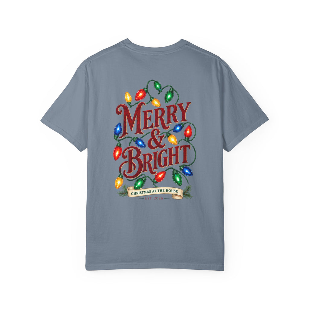 Merry & Bright Holiday T-Shirt — Christmas Lights Graphic Tee