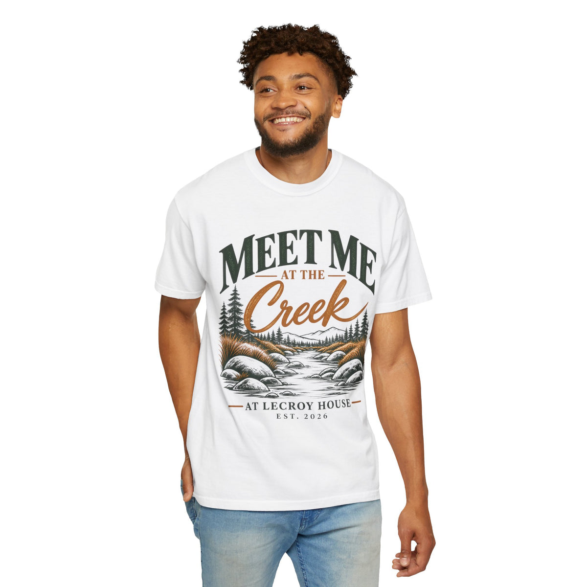 Meet Me at the Creek T-Shirt — Vintage Nature Graphic Tee for Outdoors Lovers