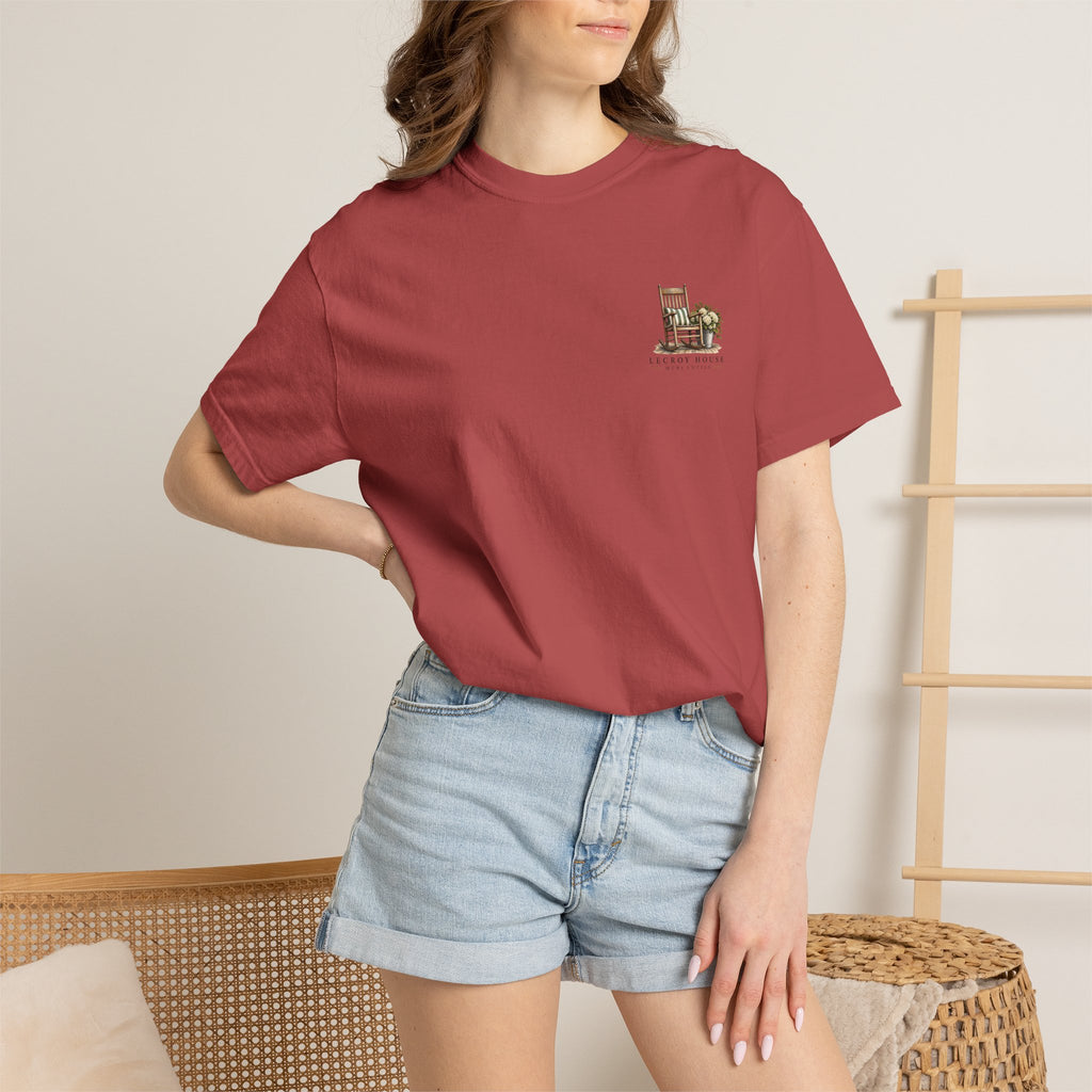 Come On In Porch T-Shirt — "Come On In, We'll Find You a Chair" Relaxed Front-Pocket Tee
