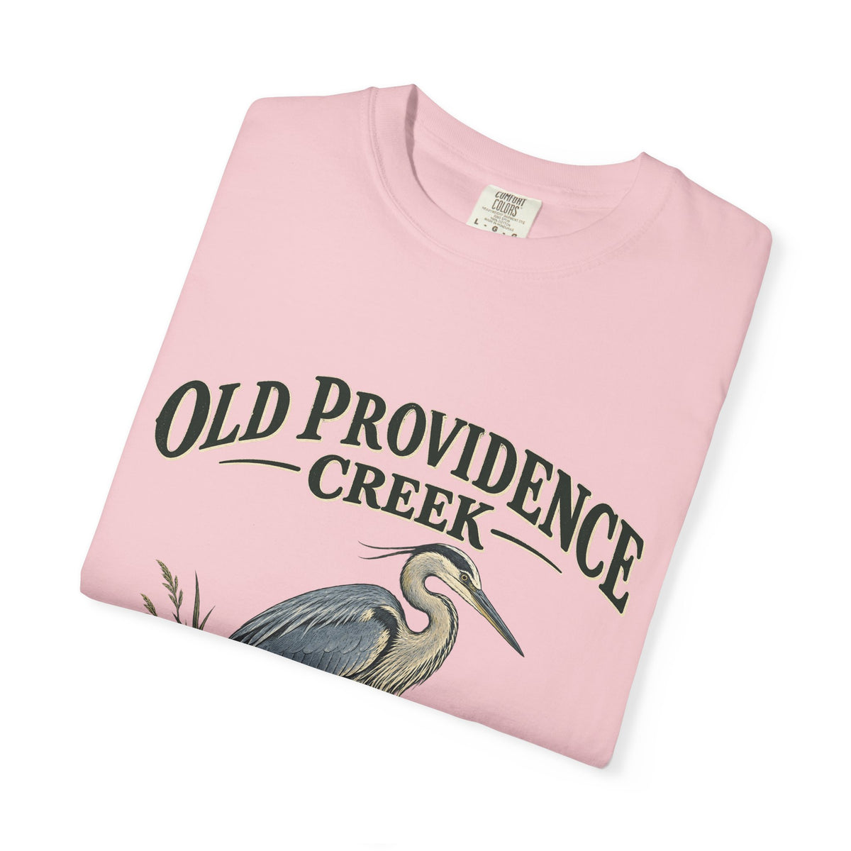 Old Providence Creek Heron T-Shirt — "Slow Down. Stay Awhile." Coastal Nature Tee