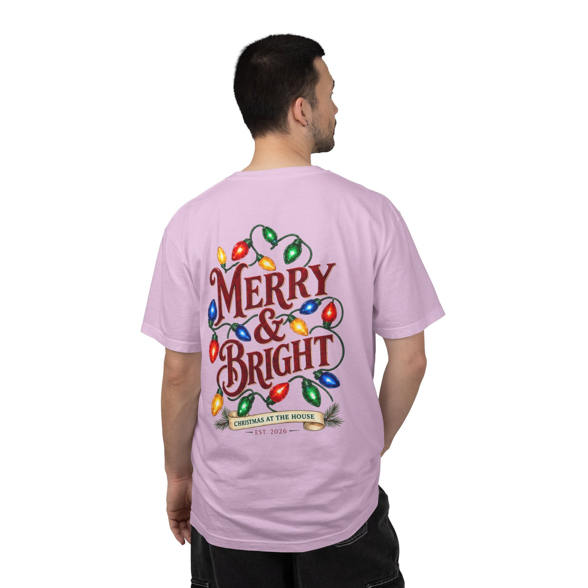 Merry & Bright Holiday T-Shirt — Christmas Lights Graphic Tee