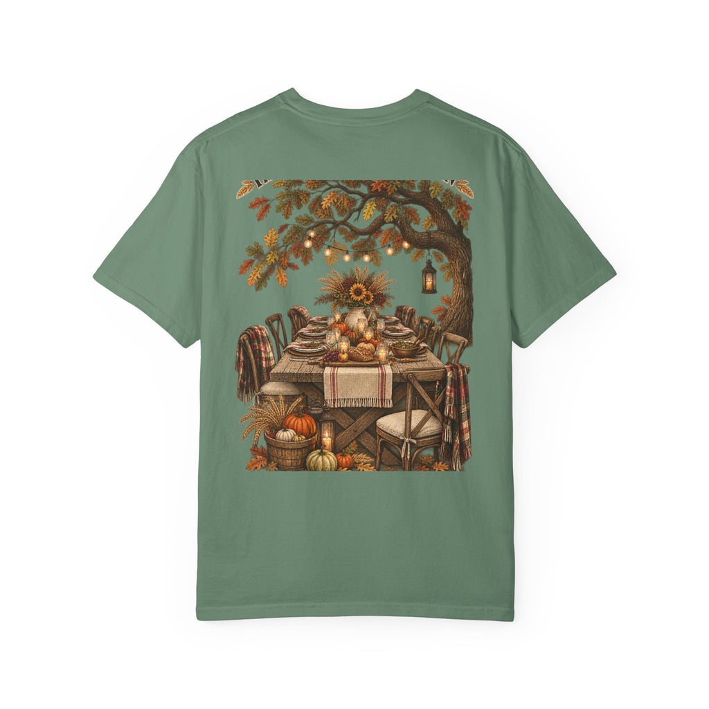 Autumn Harvest T-Shirt — Thanksgiving Rustic Table Fall Pumpkin Graphic