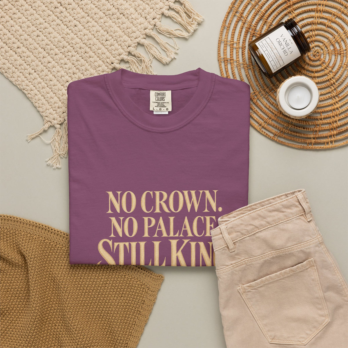 T-Shirt — "No Crown. No Palace. Still King." Inspirational Lion Graphic