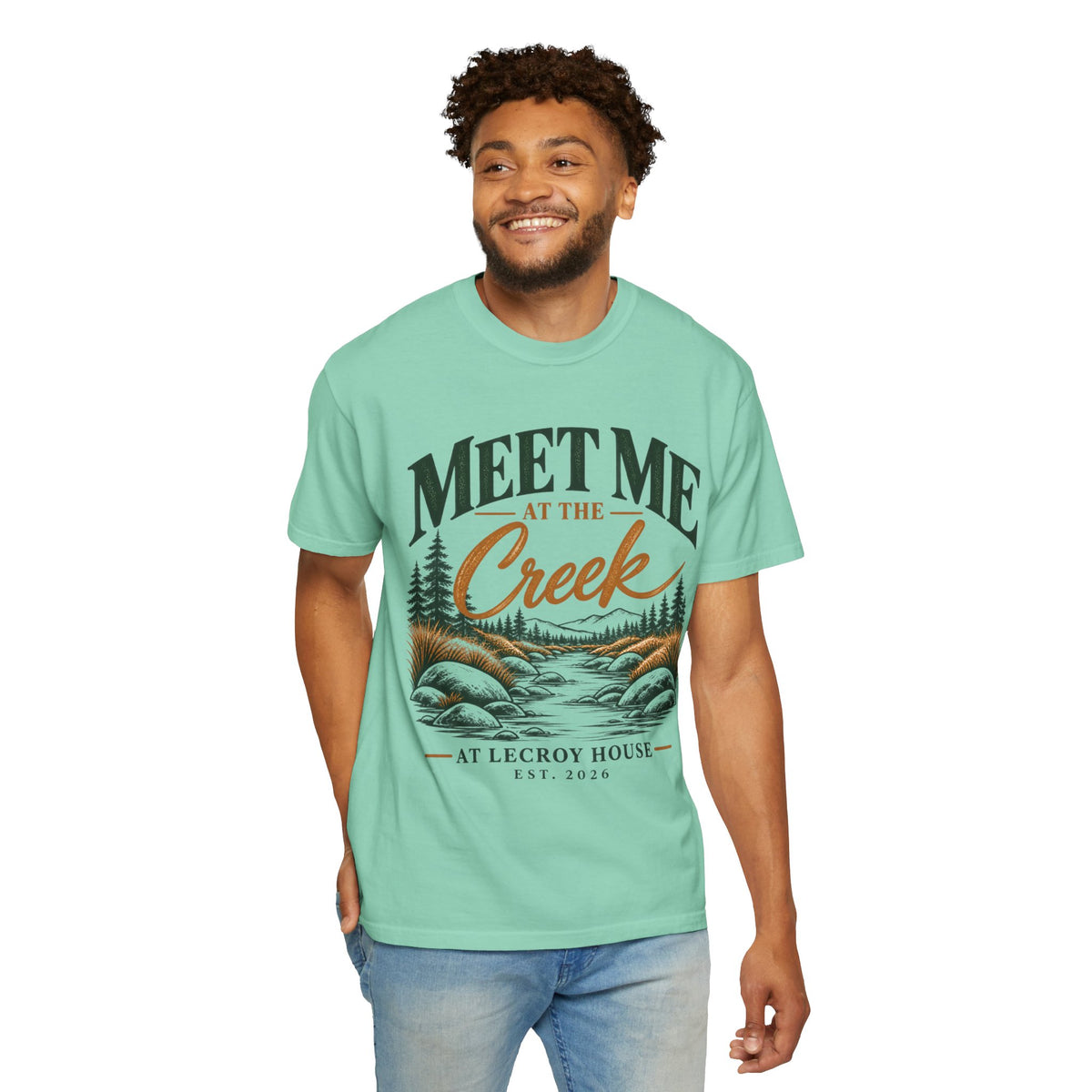 Meet Me at the Creek T-Shirt — Vintage Nature Graphic Tee for Outdoors Lovers