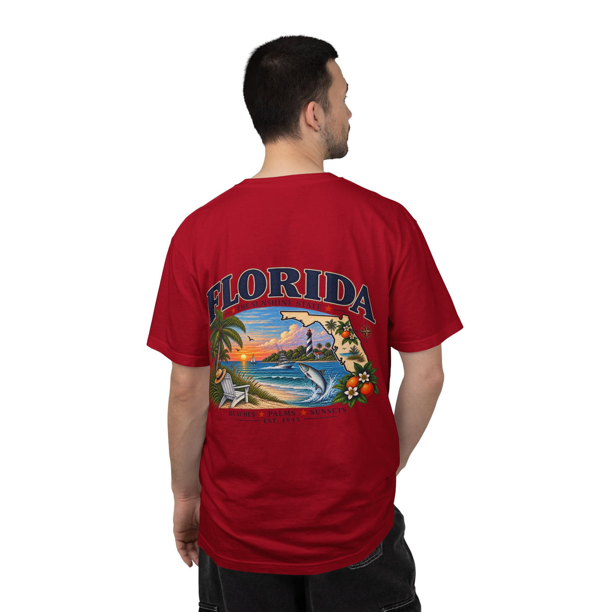Florida Vintage Beach T-Shirt — Retro Sunset Palm & Orange Graphic