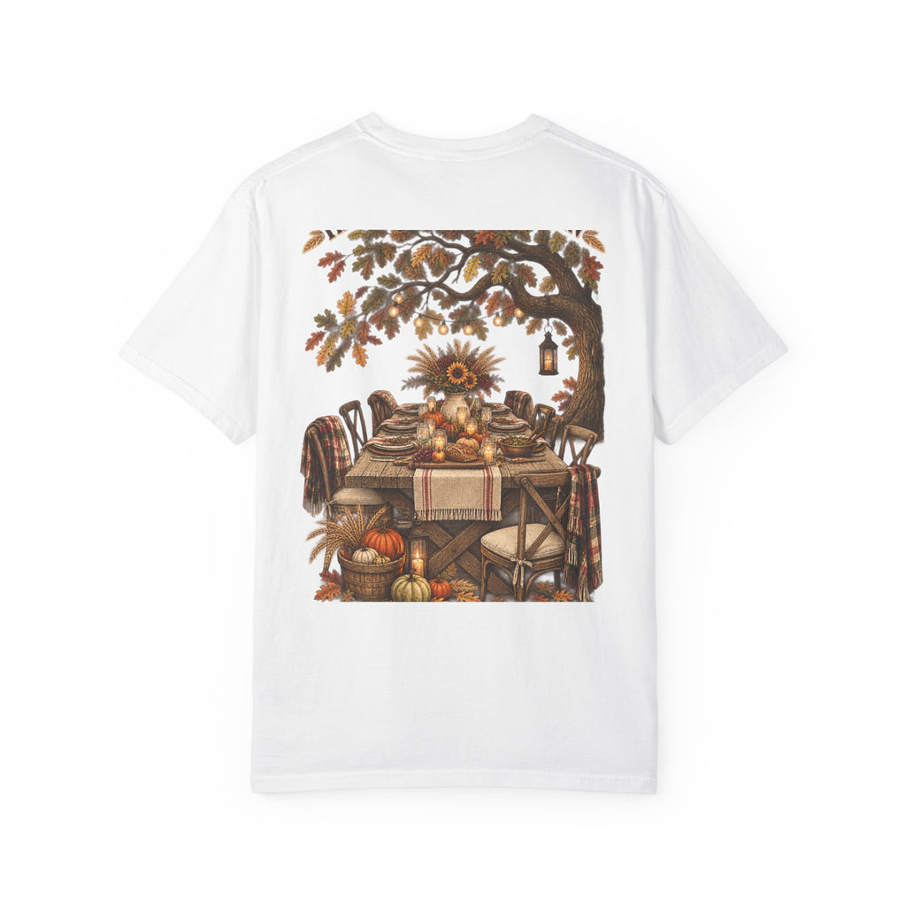 Autumn Harvest T-Shirt — Thanksgiving Rustic Table Fall Pumpkin Graphic