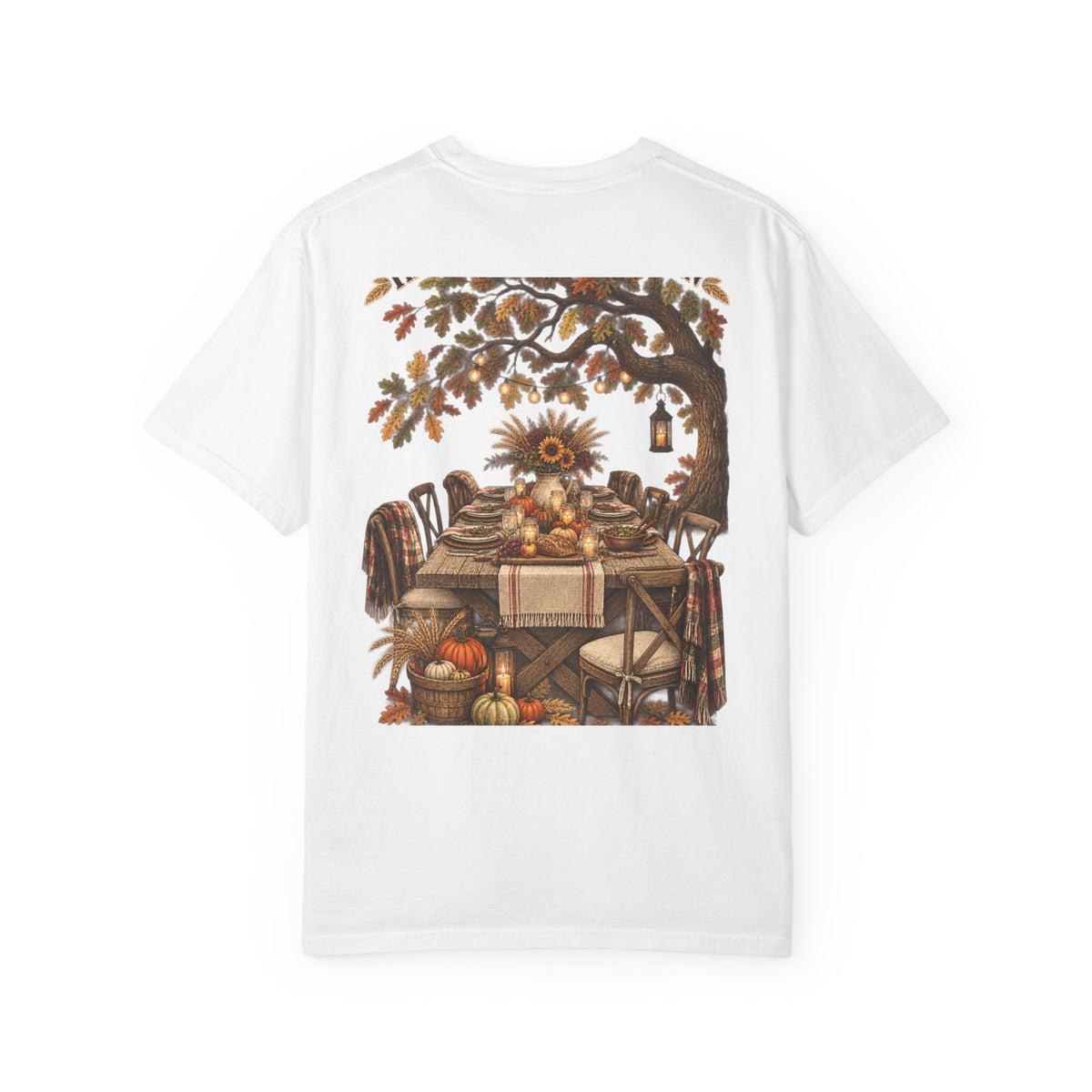 Autumn Harvest T-Shirt — Thanksgiving Rustic Table Fall Pumpkin Graphic