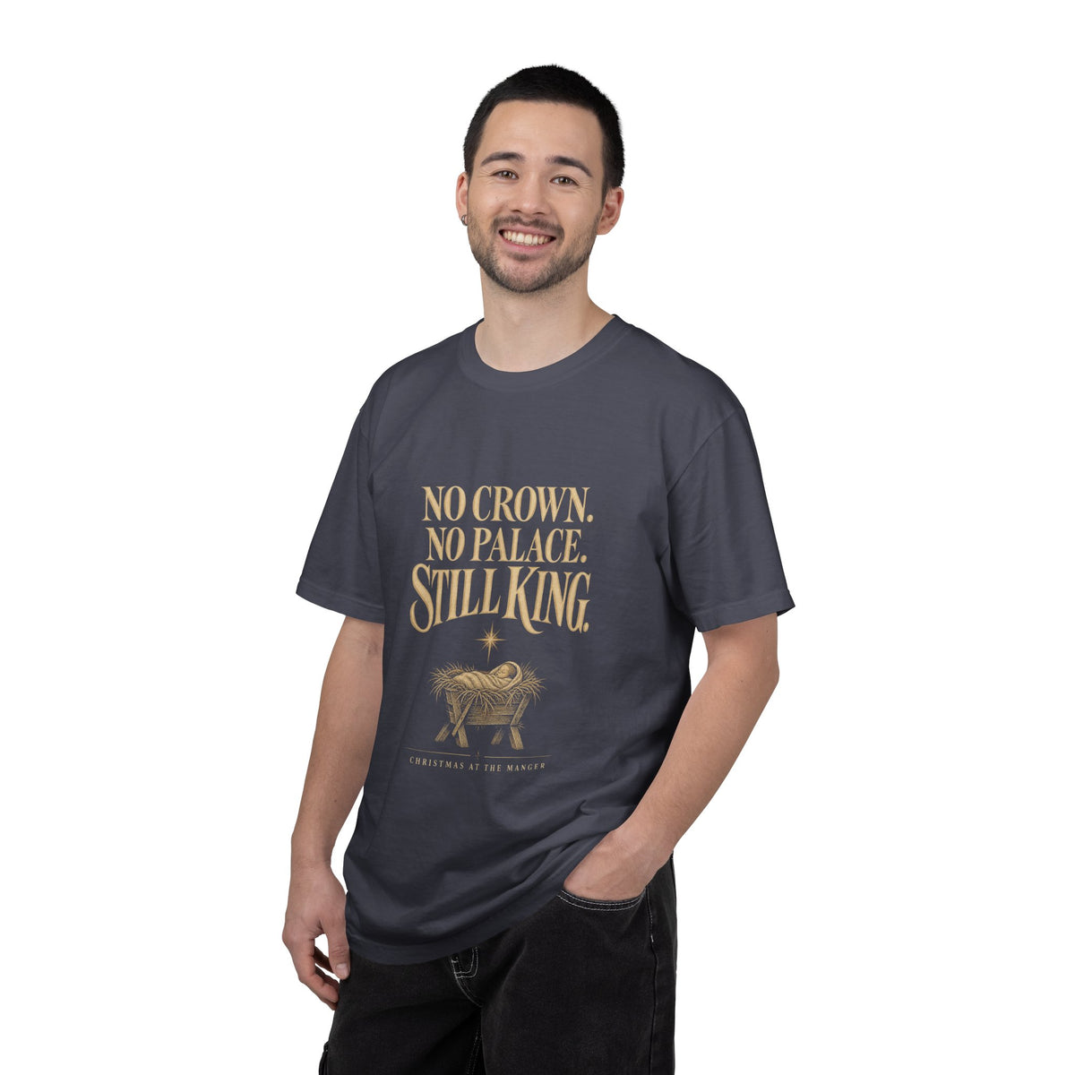 T-Shirt — "No Crown. No Palace. Still King." Inspirational Lion Graphic
