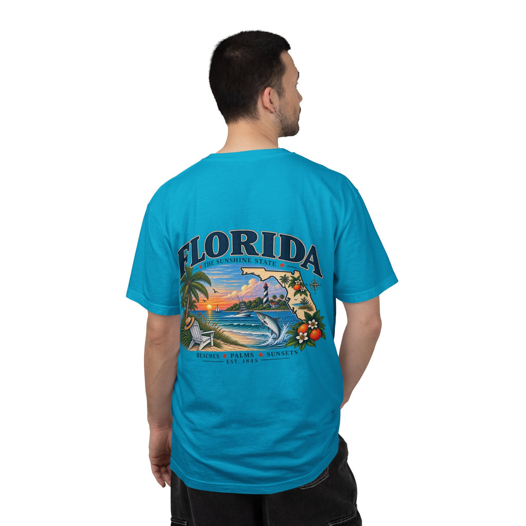 Florida Vintage Beach T-Shirt — Retro Sunset Palm & Orange Graphic