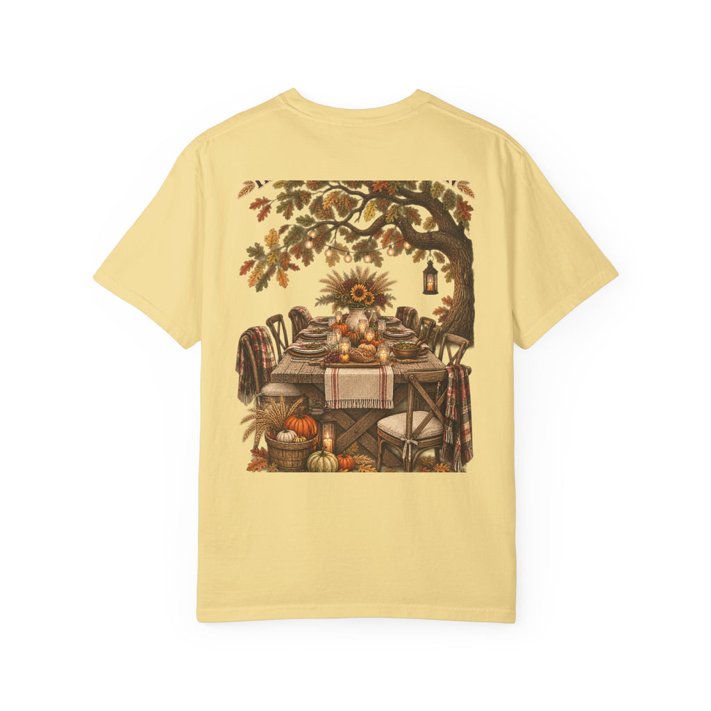 Autumn Harvest T-Shirt — Thanksgiving Rustic Table Fall Pumpkin Graphic