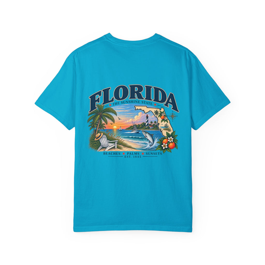 Florida Vintage Beach T-Shirt — Retro Sunset Palm & Orange Graphic